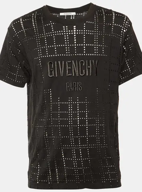 Givenchy Black Perforated Jersey Logo Embroidered T-Shirt M