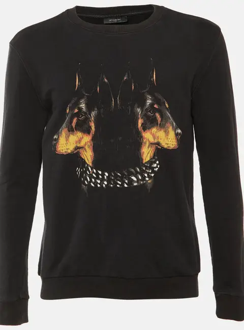 Givenchy Black Rotweiler Printed Cotton Knit Sweatshirt XS