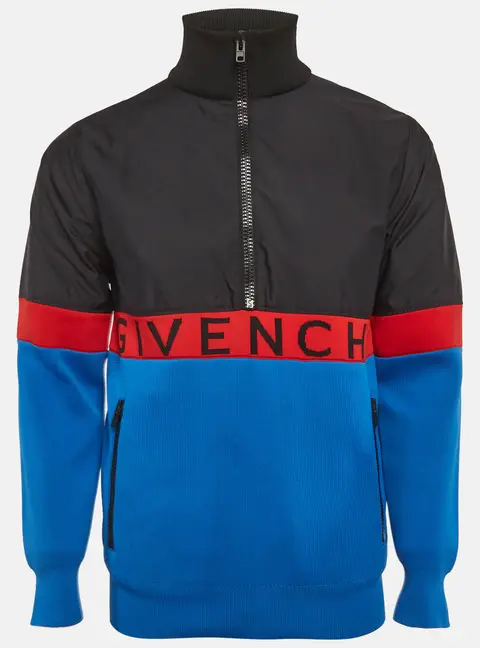 Givenchy Black/Blue Jersey Half-Zip Jacket M
