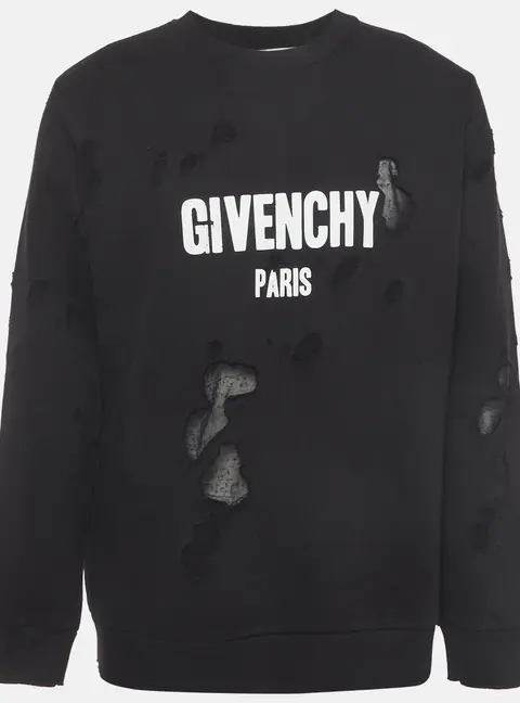 Givenchy Black Logo Graphic Cotton Knit Distressed Sweatshirt L