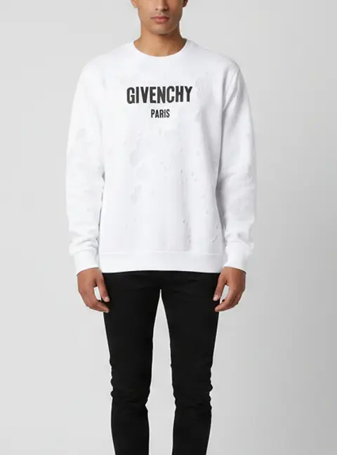 Givenchy White Jersey Distressed Logo Sweater XL