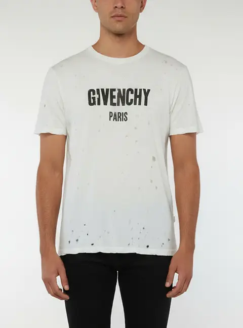 Givenchy White Distressed Jersey Logo Printed Short Sleeve T-Shirt XS