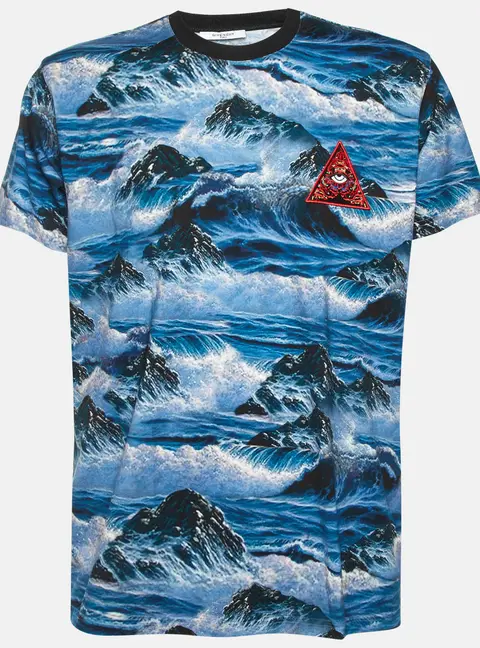 Givenchy Blue Ocean Wave Print Jersey Crew Neck T-Shirt S