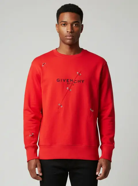 Givenchy Red Logo Print Trompe L'oeil Crewneck Sweatshirt L