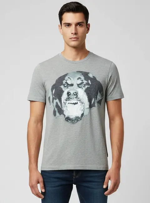Givenchy Grey Rottweiler Print Jersey Cuban Fit T-Shirt S