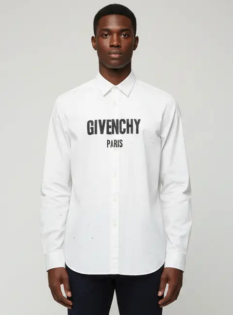 Givenchy White Logo Print Cotton Distressed Cuban Fit Shirt XL