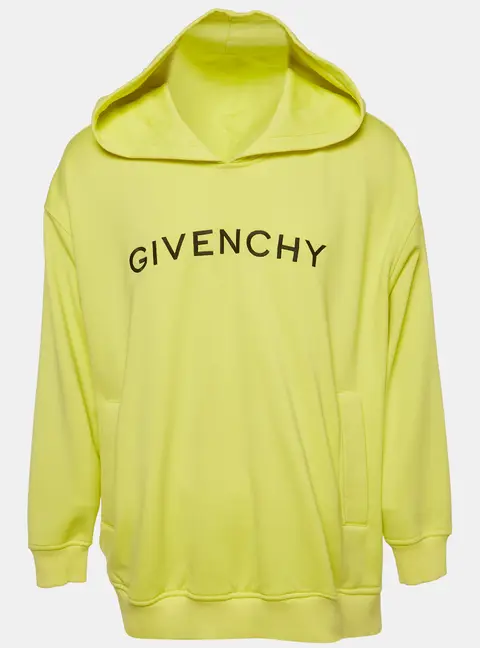 Givenchy Neon Yellow Printed Cotton Knit Oversized Hoodie S