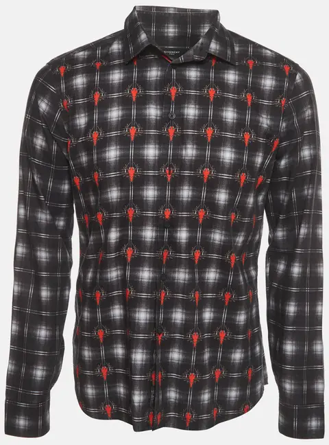 Givenchy Black Check Print Cotton Long Sleeve Shirt L