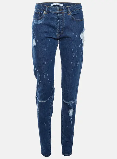 Givenchy Blue Washed Denim Distressed Rico Slim Fit Jeans M/Waist 32"