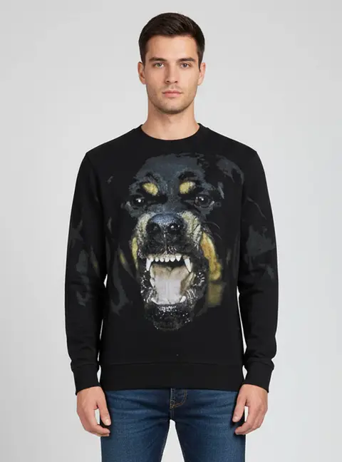 Givenchy Black Rottweiler Print Cotton Long Sleeve Sweatshirt XS