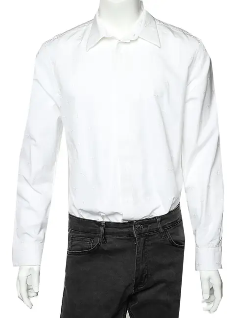 Givenchy White Embroidered Cotton Button Front Shirt XL