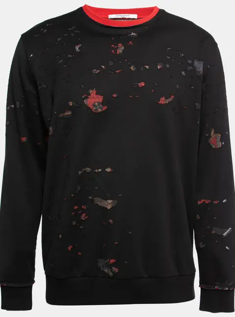 Givenchy Black Distressed Cotton Crewneck Sweatshirt XS