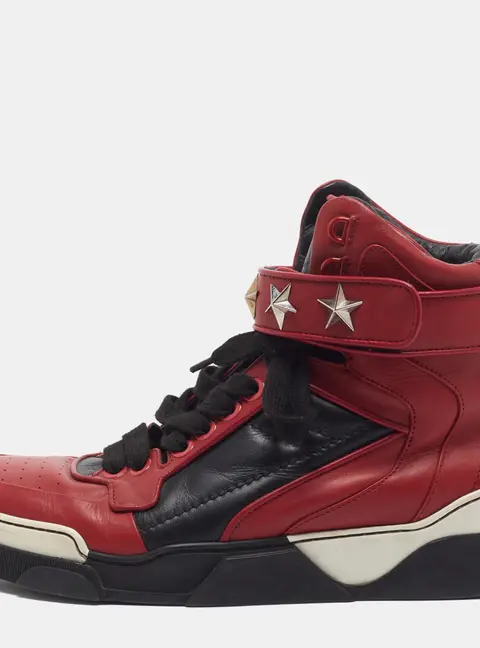 Givenchy Tyson Size 43 Black/Dark Red Leather Star Studded Lace Up Sneakers