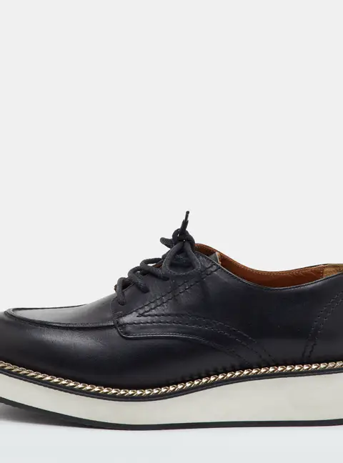 Givenchy Size 44 Black Leather Chain Link Platform Lace Up Derby