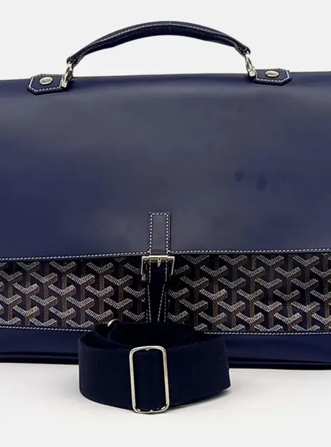 Goyard Citadine PM Navy Blue Goyardine Coated Canvas Calfskin Leather Top Handle Bag