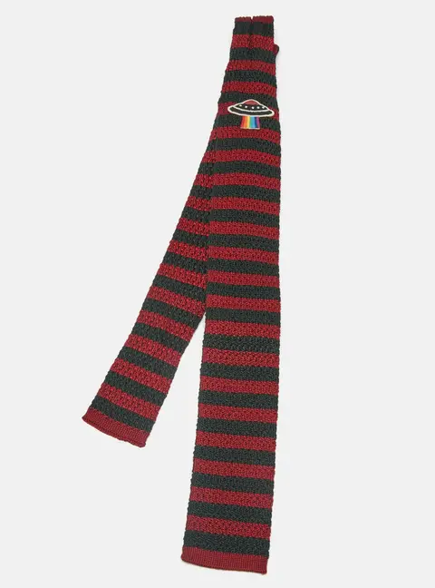 Gucci Red/Green UFO Patch Striped Silk Knit Tie