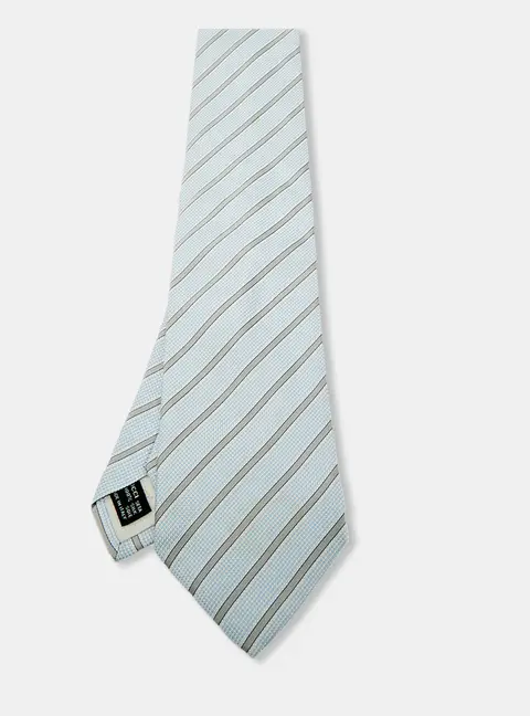 Gucci Blue Diagonal Striped Silk Traditional Tie