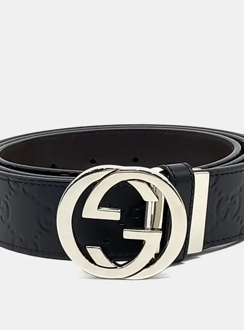 Gucci Black Brown Leather Sima Line Reversible Belt