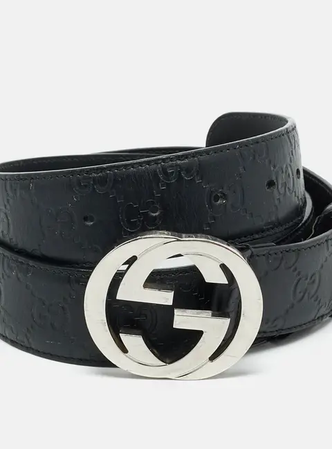 Gucci Interlocking G Buckle 95CM Belt Black Guccissima Leather