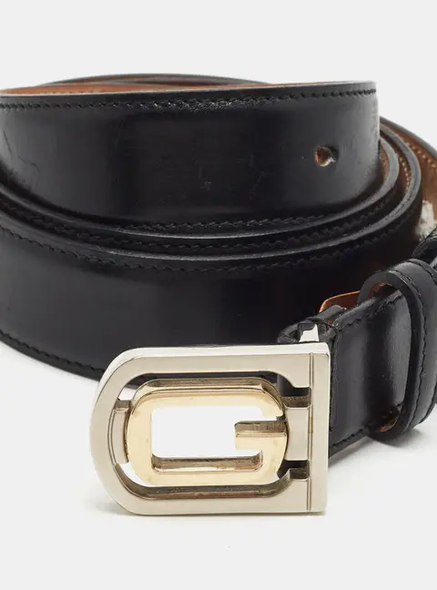 Gucci G Square 105 CM Buckle Belt Black Leather