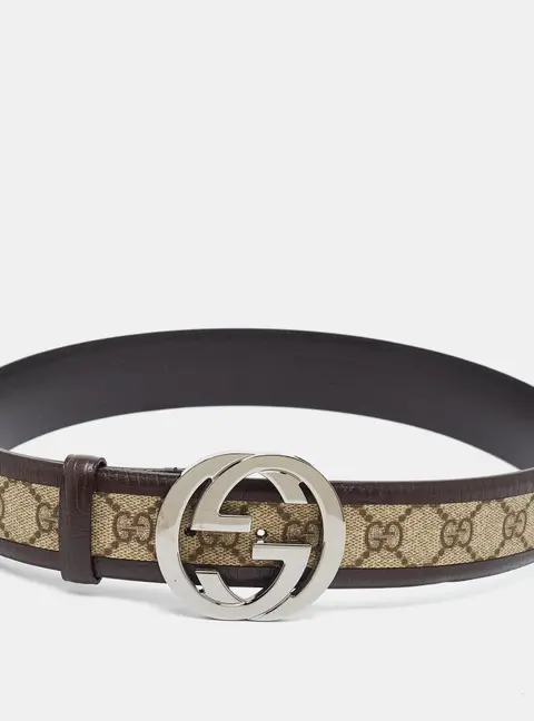 Gucci Interlocking G 85 CM Buckle Belt Beige/Brown GG Supreme Canvas and Leather