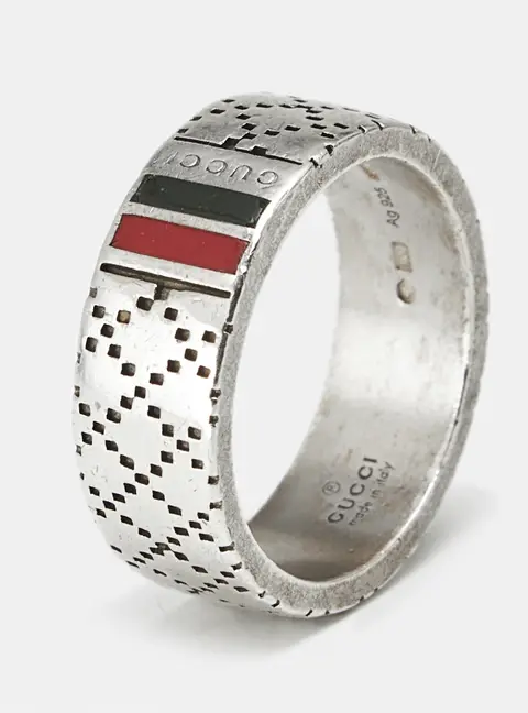 Gucci Diamantissima Enamel  Sterling Silver Ring Size 63