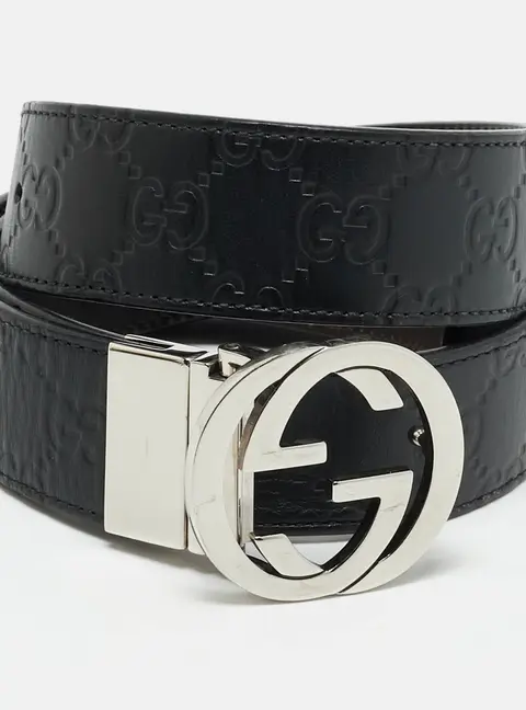 Gucci Interlocking G 85 CM Reversible Buckle Belt Black/Brown Guccissima Leather