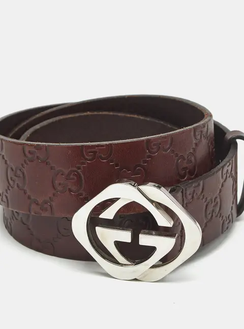 Gucci Interlocking G Square 95 CM Buckle Belt Burgundy Guccissima Leather