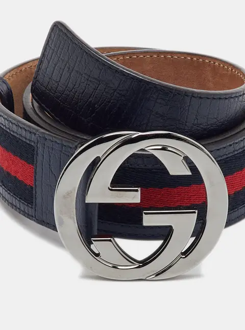 Gucci Interlocking G Buckle 105CM Belt Blue Canvas and Leather