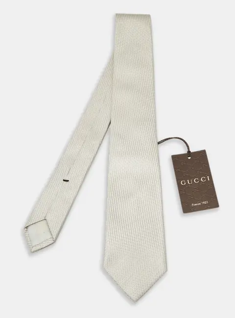 Gucci Beige Patterned Silk Skinny Tie