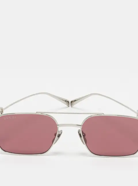 Gucci Burgundy/Silver Tone GG1804S Logo Rectangle Sunglasses