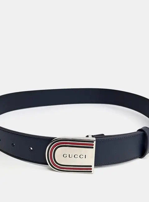 Gucci Leather Navy belt (838647)