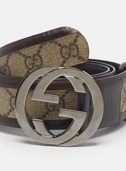 Gucci Interlocking G 85 CM Buckle Belt Beige/Brown GG Supreme Canvas and Leather