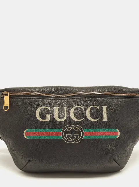 Gucci Logo Web Black Leather Belt Bag