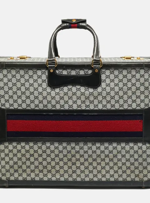 Gucci Black/Navy Blue GG Canvas and Leather Web Trunk Suitcase