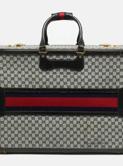 Gucci Dark Brown/Navy Blue GG Canvas and Leather Web Trunk Suitcase