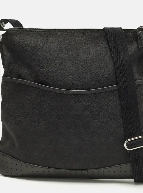 Gucci Black GG Canvas Flat Messenger Bag