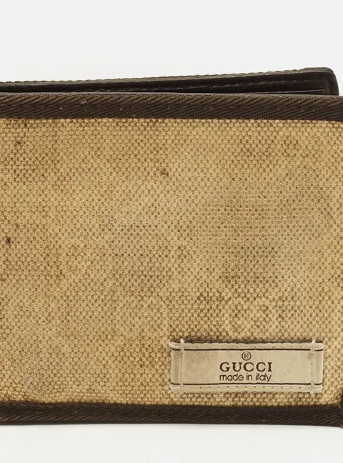 Gucci Logo Brown/Cream GG Canvas and Leather Bifold Wallet