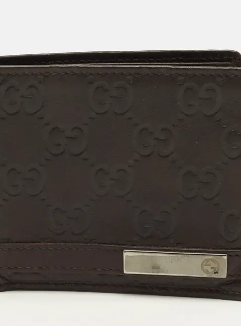 Gucci Logo Metal Dark Brown Guccissima Leather Bifold Wallet
