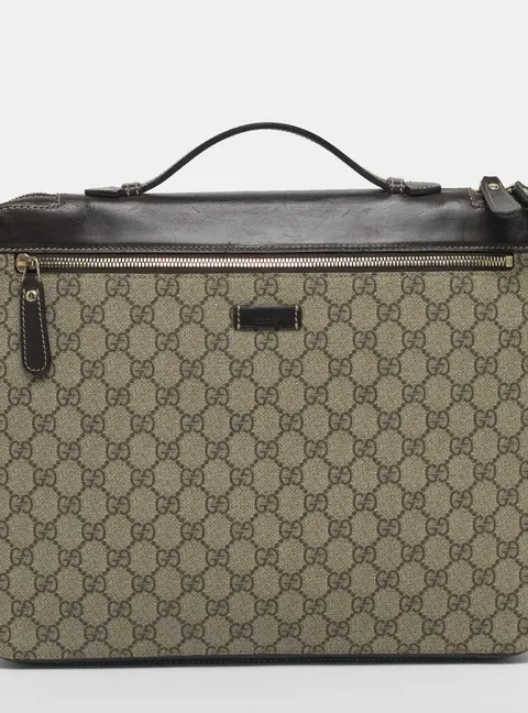 Gucci Brown/Beige GG Supreme Canvas Portfolio Case