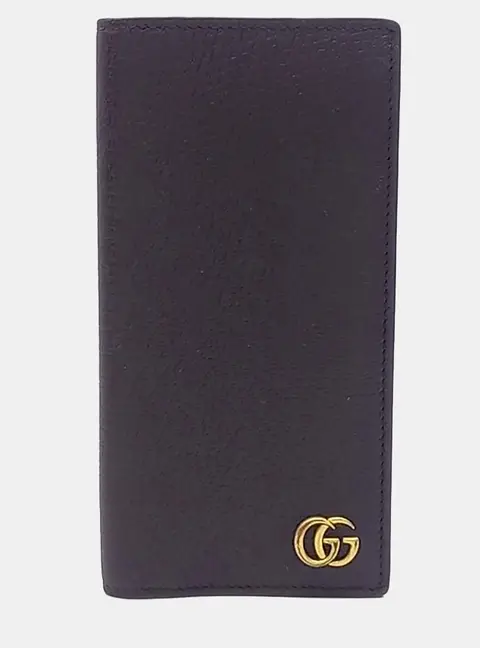 Gucci Marmont Brown Grained Leather Long Wallet Bag