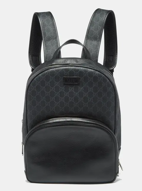 Gucci Medium Black GG Supreme Canvas and Leather Backpack
