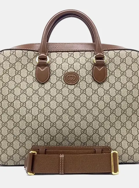 Gucci Interlocking G Medium Beige Coated Canvas Briefcase Bag