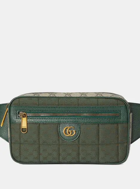 Gucci Double G Green/Beige GG Supreme Canvas and Leather Belt Bag