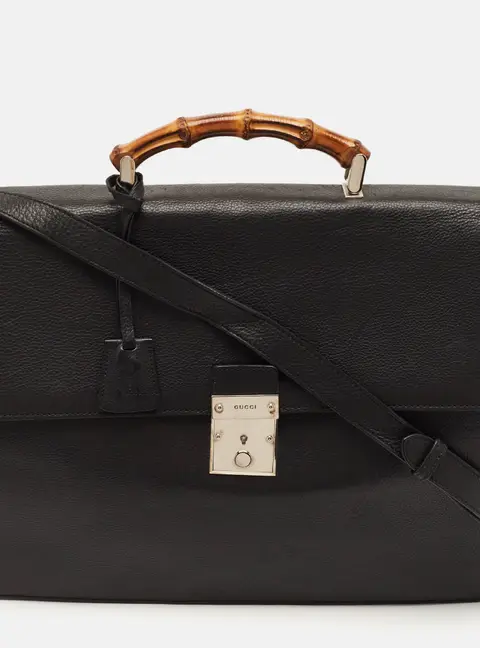 Gucci Bamboo Handle Black Leather Briefcase Bag