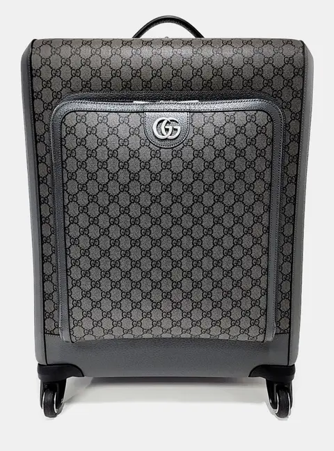 Gucci Savoy Medium Grey GG Supreme Canvas Leather Trolley Bag