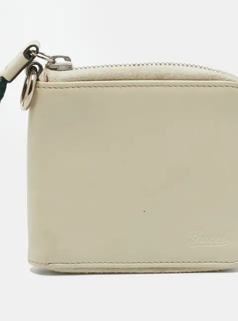 Gucci Web Off White Leather Zip Around Wallet