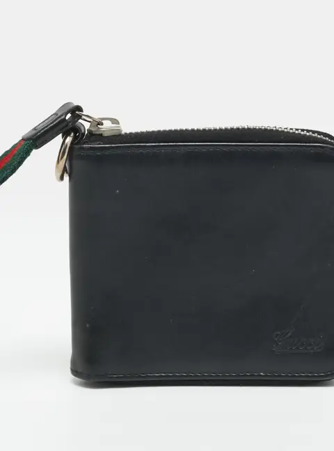 Gucci Web Black Leather Zip Around Wallet
