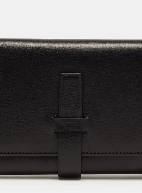 Gucci Flap Black Leather Trifold Wallet
