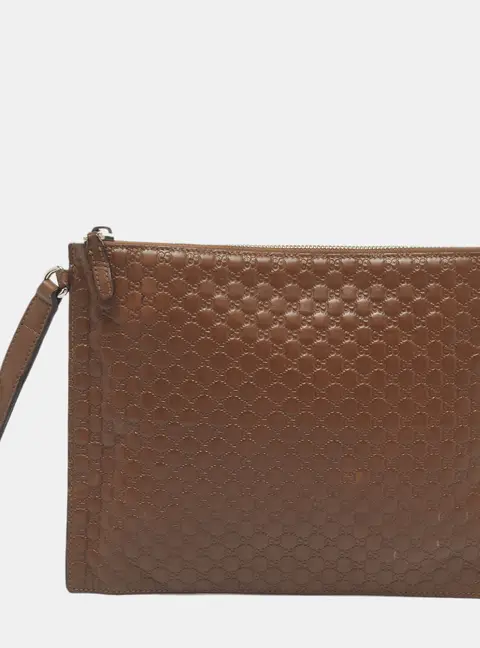 Gucci Zip Brown Microguccissima Leather Flat Wristlet Pouch